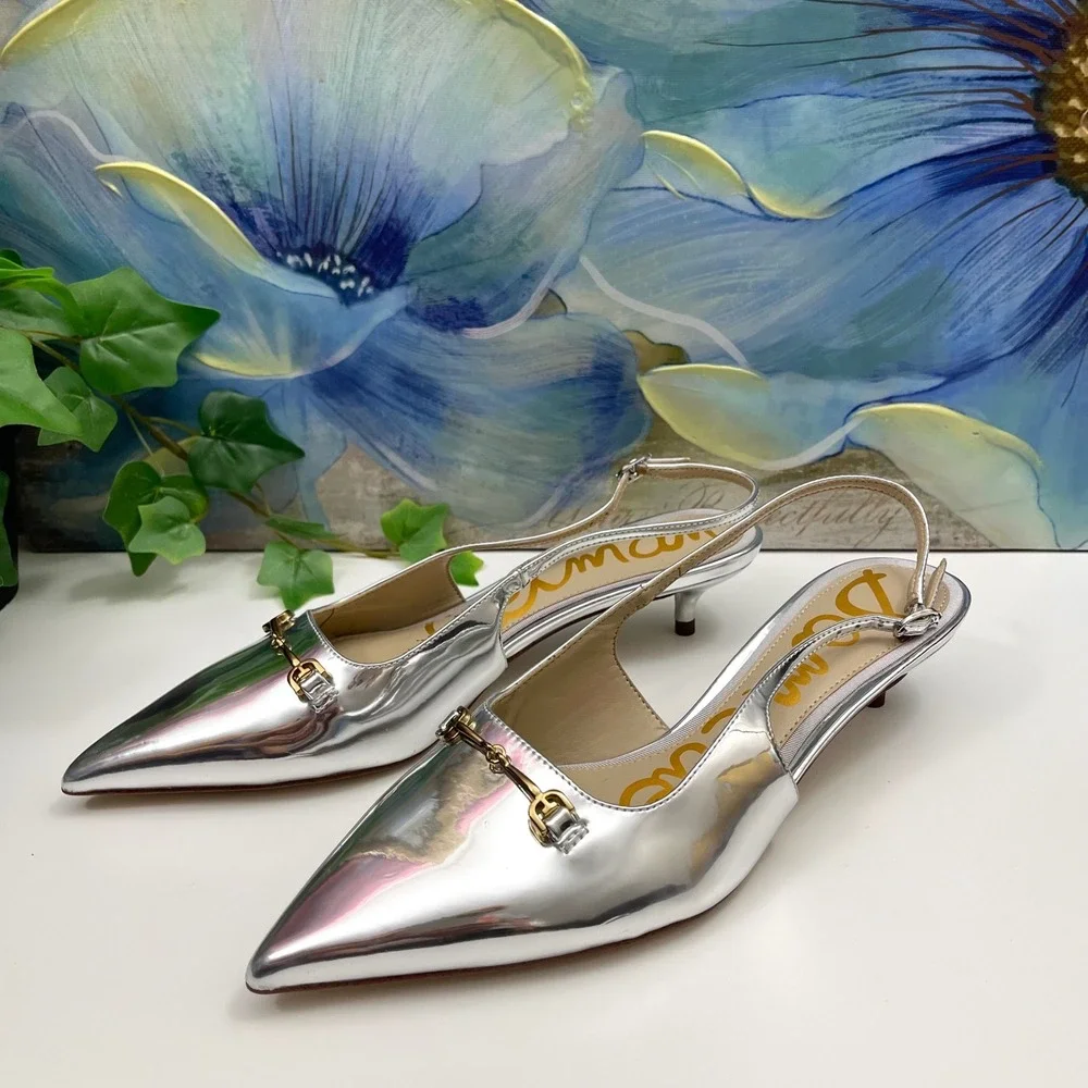 Sam Edelman Fitzgerald Kitten Heels in Silver Size 7.5 - Picture 4 of 12